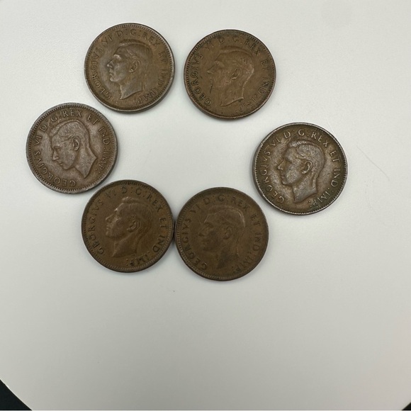 WWII-Era Canadian Penny Set – 6 Coins (1940–1946) – George VI – Vintage Copper - Picture 4 of 8